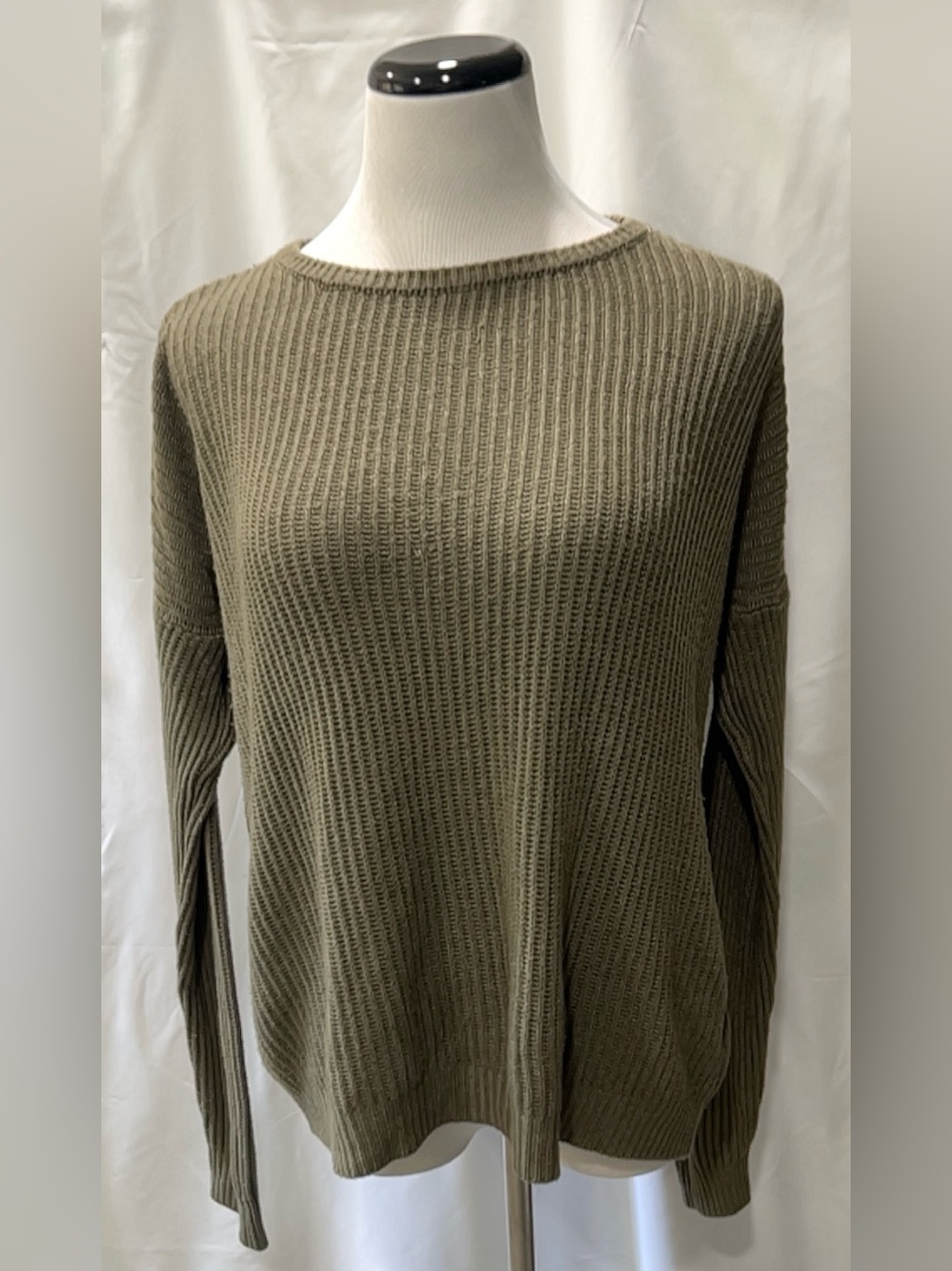 Brandy Melville Olive Green Rib Knit Cotton Sweater Oversized One Size Italy